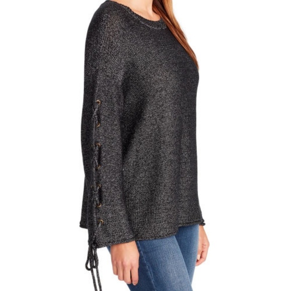 Nine West Sweaters - Nine West Black Metallic Lace Up Sleeve Sweater